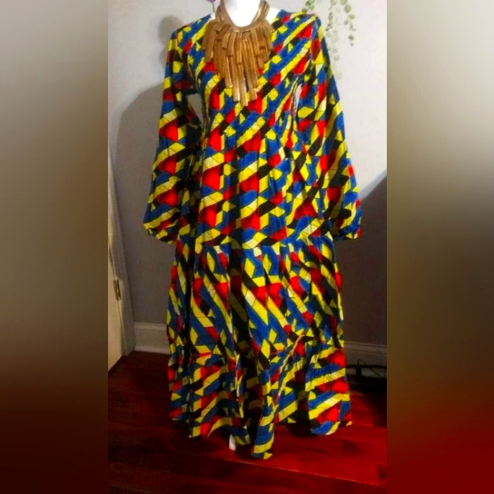 Multi color Empire Waite Maxi dress. Autism Awareness Colors